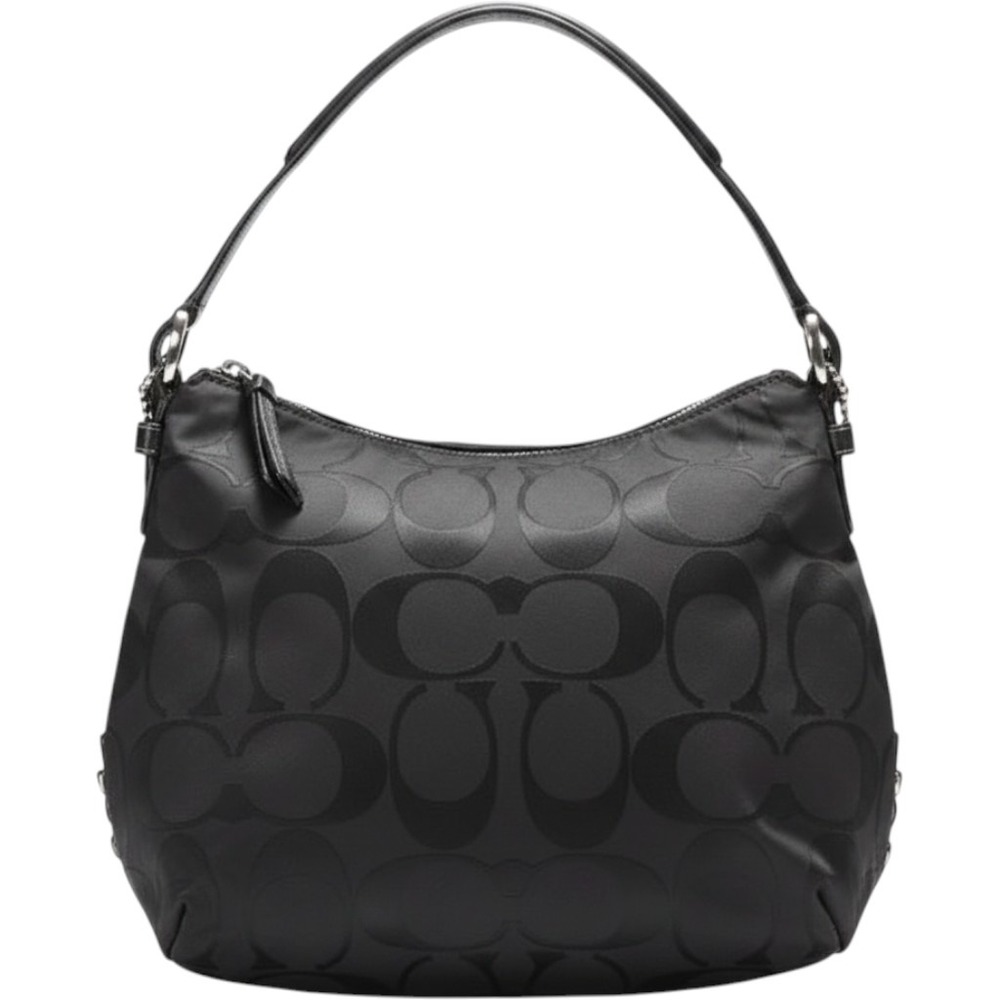 Coach Black Signature Jacquard Hobo Shoulder Bag F15067 Silver Hardware Classic